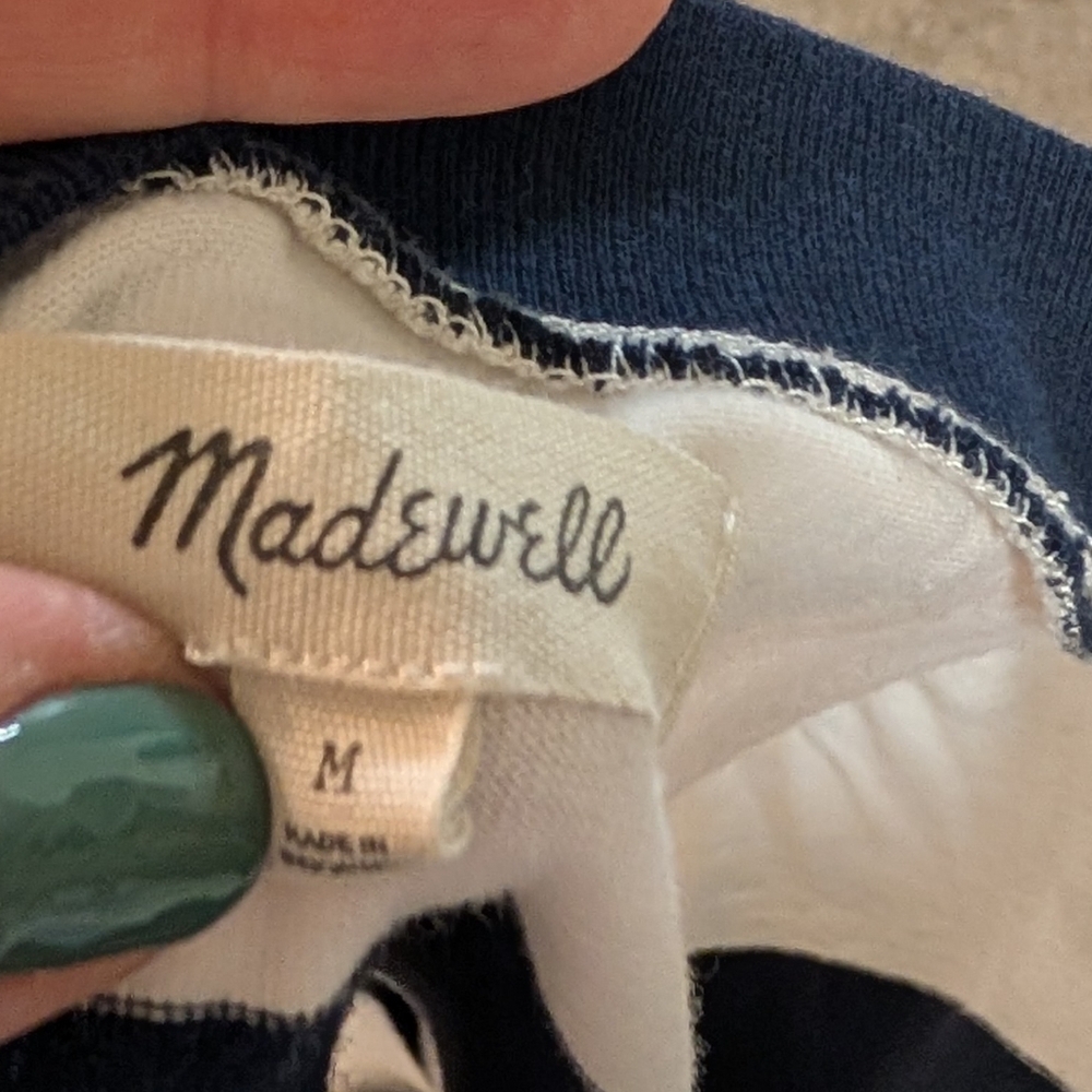 Madewell Wide Stripe Long Sleeve Cropped Tee Navy Cream Size M - Picture 6 of 6